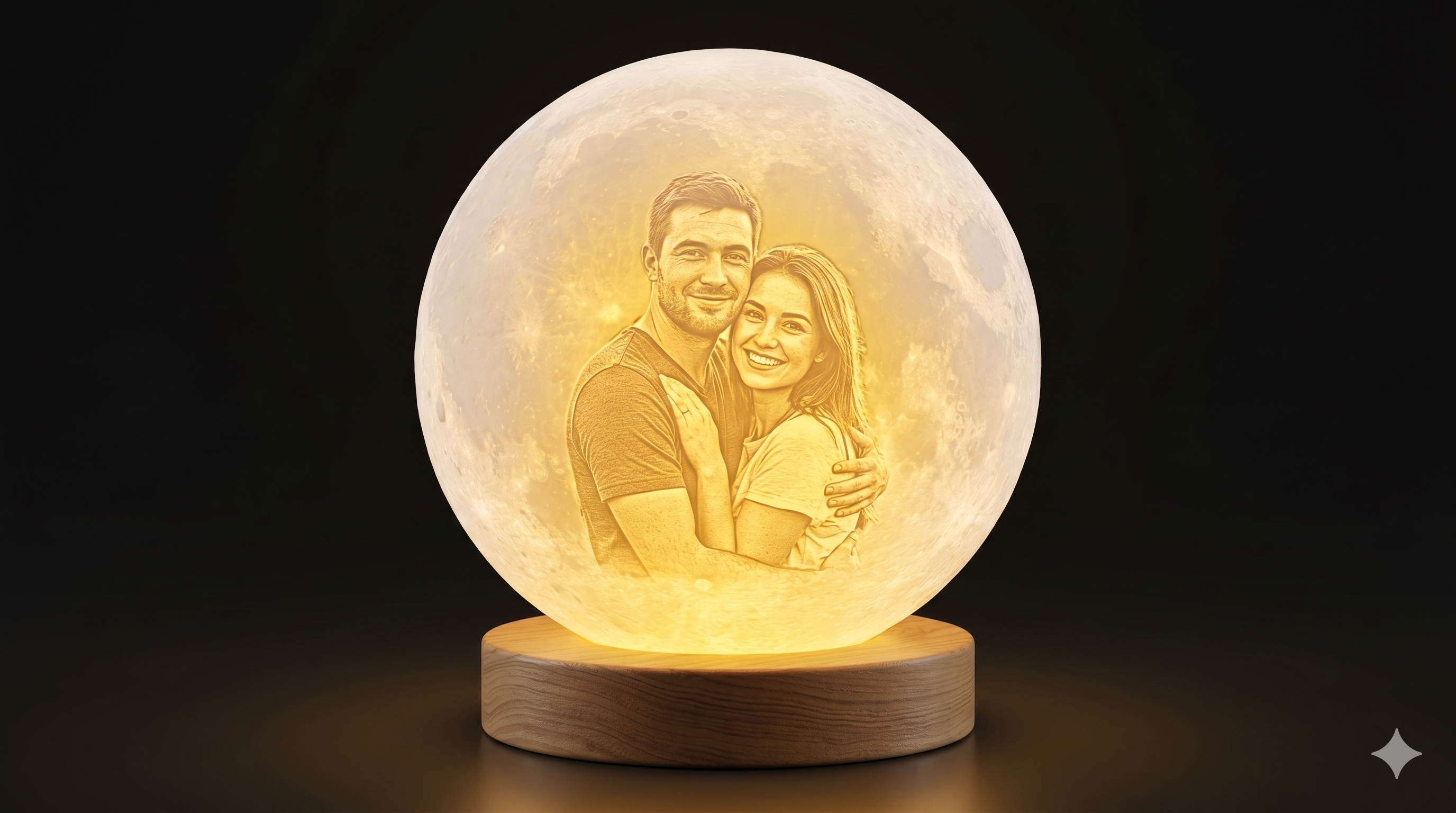 Lámpara luna — Base redonda luz cálida amarilla
