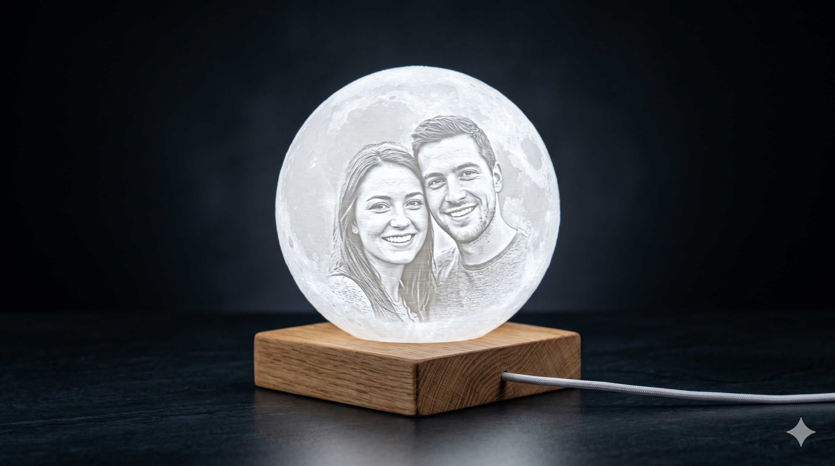 Lámpara luna — Base cuadrada luz blanca