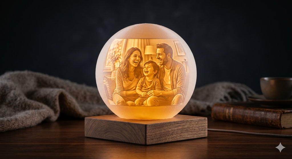 Lámpara luna — Base cuadrada luz cálida