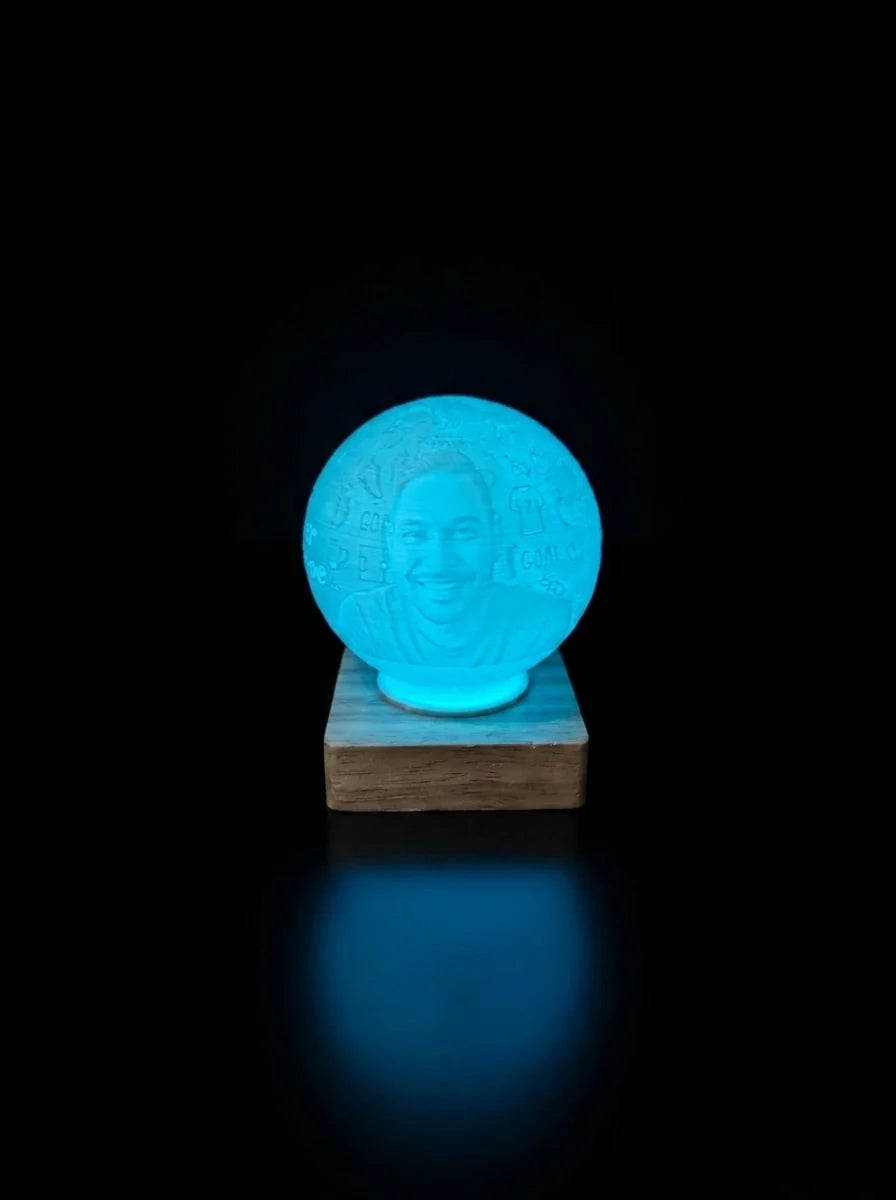 Lámpara litofanía con retrato de papá, luz RGB azul, base cuadrada
