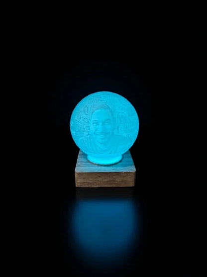 Lámpara litofanía con retrato de papá, luz RGB azul, base cuadrada